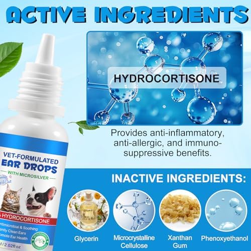 Cat&Dog Ear Infection Treatment Drops - Dog Ear Infections with 1% Hydrocortisone