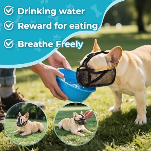 OHCOZZY French Bulldog Muzzle, Allows Tongue Extension Bulldog Muzzle with Soft Mesh for Small Medium Large Dogs, Allow Drink & Feed(XL,Black)
