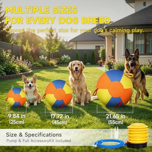 Herding Ball for Dogs, Inflatable Dog Ball for Outside Play, Calming Jumbo Ball for Dogs with Handles, Interactive Herding Toys for Border Collies, Australian Shepherds, Blue Heelers, Horses (10'')