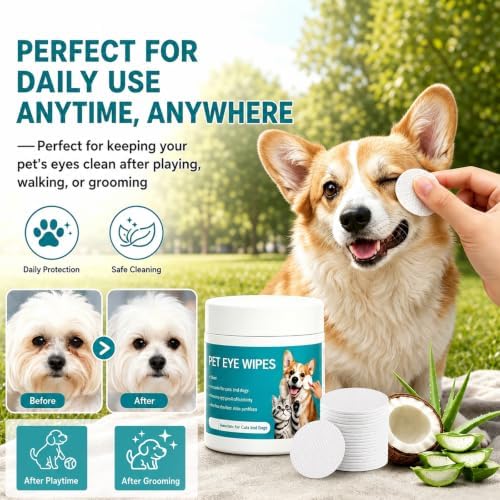 Wanban 2Pcs Eye Defense Wipes, Tear Stain Remover for Pet,Gentle Eye Wipes for Dogs,Keeps Your Dog’s Eyes Clean, Daily Eye Cleaning Wipes for Dogs and Cats, Each Box 100 Wipes