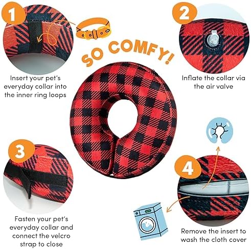 BENCMATE Inflatable Dog Cone Collar Alternative After Surgery Medium, Plaid