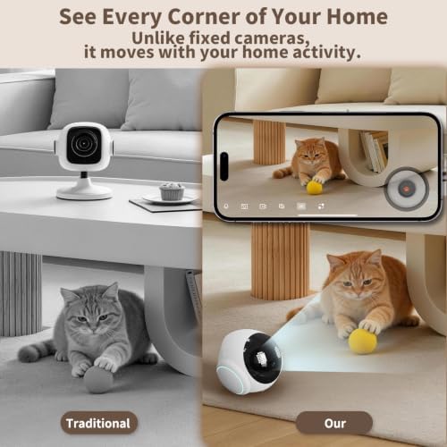 Small 1080P Mobile Pet Robot Camera with App Control, White