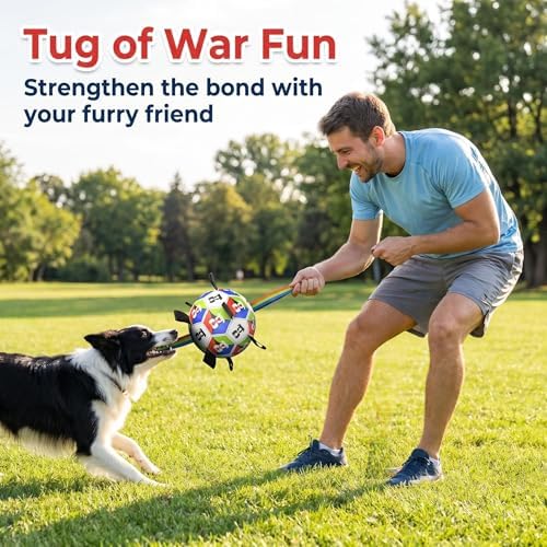 Dog Soccer Ball with Straps, 2026 World Cup Pet Soccer Ball Toy, Tough Herding Ball for Small & Medium Dogs, Interactive Training Toy for Indoor/Outdoor/Water Play, Durable Dog Toys (B, 8in)