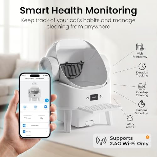 Realbear Automatic Litter Box, Smart Self Cleaning Cat Litter Box with App & Button Control, Open Top Design Safety Auto Litter Box for Multi Cats, 2 Rolls of Garbage Bags