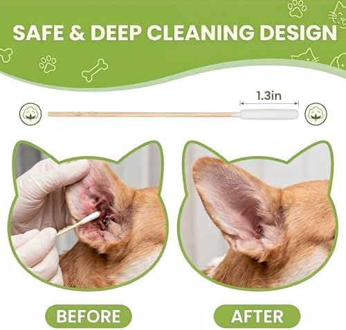 400 Pcs 6 Inch Long Dog Ear Swabs with Storage Box, Large Cotton Buds with Bamboo Handle, Soft & Absorbent Dogs Ear Cleaner Sticks for Gentle Cleaning