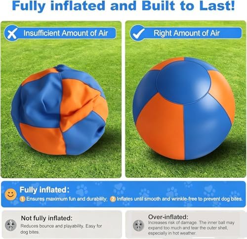 Sheepdog Herding Ball 10/18/22/25 Inch, Heavy-Duty Double-Layer Anti-Burst Tear-Resistant Interactive Dog Toy with Air Pump Washable Cover for Indoor Outdoor Play (Blue + Yellow, 18 in)