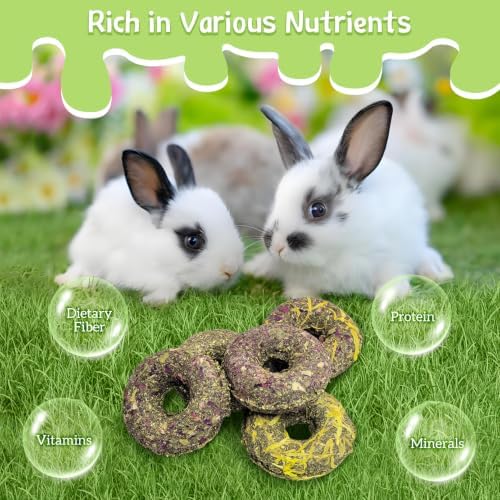 Fhiny 20 PCS Rabbit Chew Toys, Rabbit Treats with Natural Grass and Flowers, Pet Molar Grass Cakes for Guinea Pigs, Chinchillas, Hamsters and Other Small Rodents