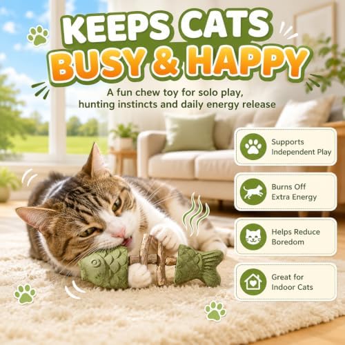 Silvervine Cat Toy Catnip Chew Stick for Indoor Kitten Teething Cleaning Dental Care Natural Comfort Adult Gatos Set to Play Alone Blend Fishing Aesthetic Fish Bone Shape