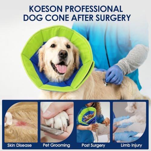 KOEOSN Large Dog Cone, Soft Fabric Dog Cone Collar After Surgery, Blue XL