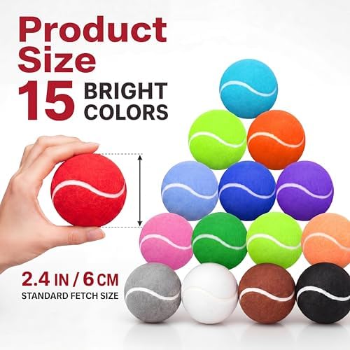 Yunsailing 15 Pcs Dog Tennis Balls 2.4 Inch Dogs Toy Balls Bright Colors Pet Training Toy for Small Medium Large Puppy Indoor Outdoor Interactive Training Exercise Games
