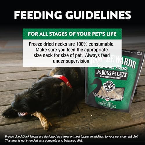 Northwest Naturals Raw Rewards Freeze-Dried Duck Neck Treats for Dogs and Cats - Bite-Sized Pieces - Healthy, 1 Ingredient, Human Grade Ingredients, All Natural, Proudly Made in USA, 5 Oz (Pack of 3)