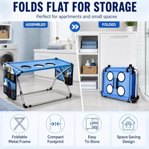 Dog Grooming Hammock Stand, Foldable Pet Bathing Stand (Blue B)