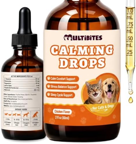 2 fl oz Calming Drops for Dogs &Cats, Liquid Melatonin Sleep Aid