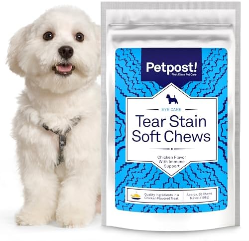 Petpost Tear Stain Remover Soft Chews for Dogs | 90 Count Chicken Flavor Dog Tear Stain Support Supplement | Gentle Eye Care for White Dogs & Light Breeds | Tylosin Free, Made in USA