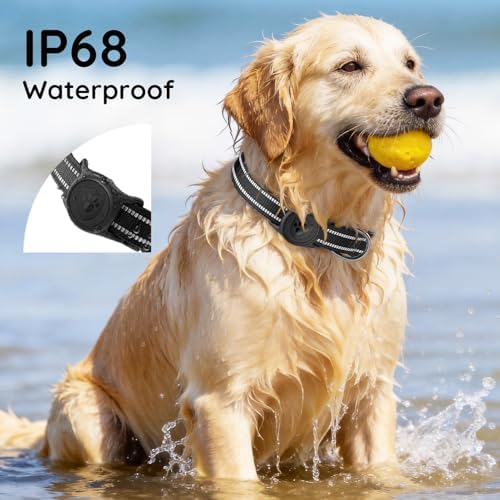 AirTag Dog Collar, IP68 Waterproof, Medium Black