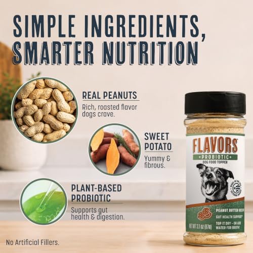 Flavors Probiotics + Dog Food Topper, Peanut Butter Recipe, 3.1 oz, 2 Pack