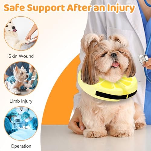 Adjustable Inflatable Dog Cone Collar for Surgery Recovery, Soft Cone for Dogs & Cats, Portable & Washable Dog Donut Collar, Large Cat Cone E Collar (Yellow L)