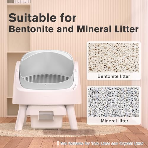 Automatic Cat Litter Box for Multiple Cats, Self Cleaning Cat Litter Box, Integrated Safety Protection with Open-Top Design, White with Grey