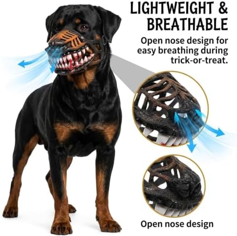 Scary Dog Muzzle with Teeth, Breathable Halloween Monster Mask (S)