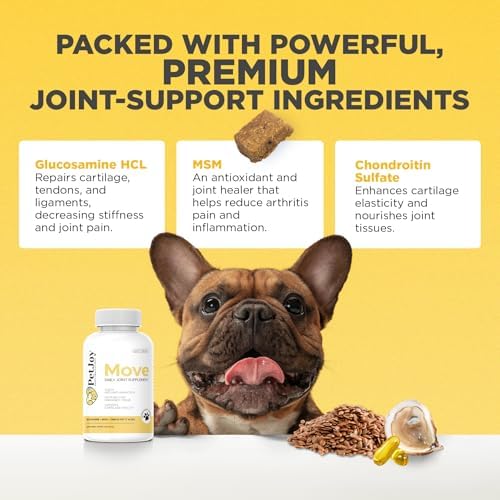 PetJoy Mobility Chews for Dog Arthritis Pain Relief - Hip and Joint Supplement for Dogs Senior and Large Breeds Glucosamine Chondroitin Joint Health Support (60 Chewable Bacon Treats)