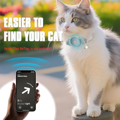 AirTag Cat Collar, Elastic Tracker Collar with Airtag Holder and Bell | Compatible with Apple Air Tag, Lightweight & Scratch Resistant, Adjustable Stepless GPS Pet Collar for Cats Kittens, Grey