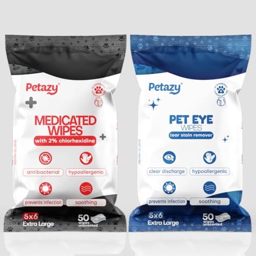 Petazy All-in-One Pet Wipes Bundle – 60 Eye Wipes + 50 Medicated Wipes – Gentle, Natural