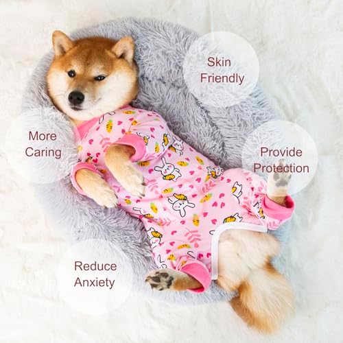 Dog Recovery Suit for Small Medium Large Dogs, Pet Onesie After Surgery Comfort Dog Bodysuit Anti Licking (Bunny Carrot,L)