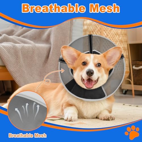Breathable Mesh Dog Cone Collar for Surgery, Soft Elizabethan Recovery Alternative to Stop Licking,Pet Neck Collar for Large Medium Small Breeds