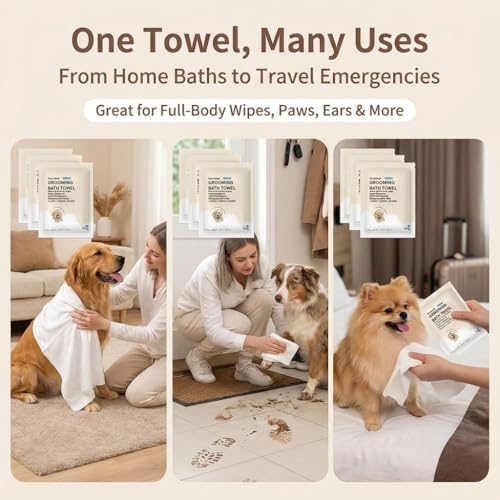 Toner Depot XL Pet Grooming Bath Wipes, Huge Rinse-Free Towels for Cleaning and Deodorizing Plant-Based Hypoallergenic Wipes for Dogs and Cats, 3 Pack (Large 12x18)