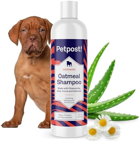Petpost | Oatmeal & Chamomile Dog Shampoo. Soothes Dry, Sensitive Skin, Moisturizes & Softens Coat with Aloe & Yucca. 8 oz