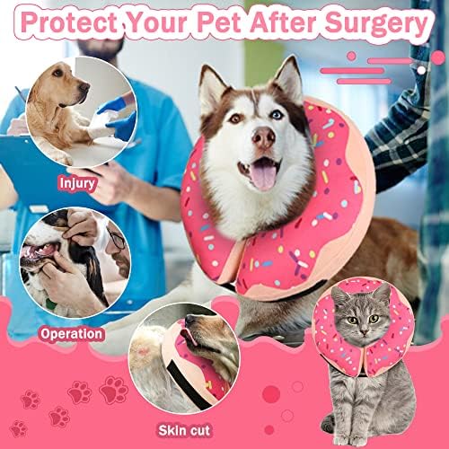 Inflatable Cone Collar for Large Medium Small Dogs, Soft Adjustable Recovery Collar for Dogs Cats,Dog Cone Neck Donut Alternative After Surgery(Pink,Medium
