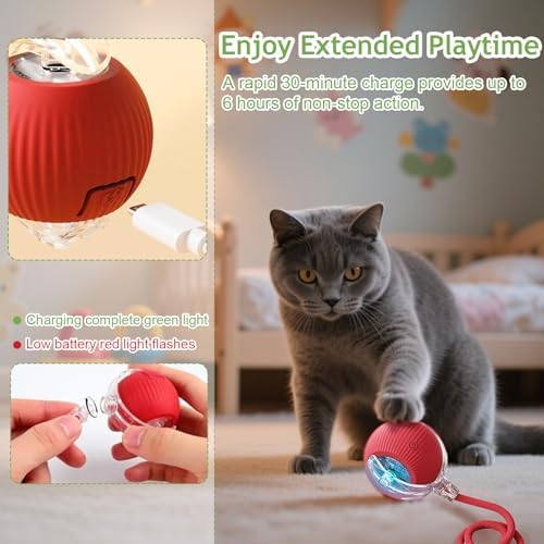 Jiexily Interactive Cat Toys Balls for Indoor Cats, 2025 New Motion Activated Cat Balls with 360° Smart Automatic Rolling Moving for Bored Kitten Pet Cats Dogs (Gray)