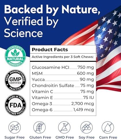 Pawfect Mobility Glucosamine Chews for Dogs - Hip & Joint Health Supplement Chews w/Omega-3, Chondroitin, MSM - Made in USA - Joint Pain Relief - Hip & Joint Care - 120ct