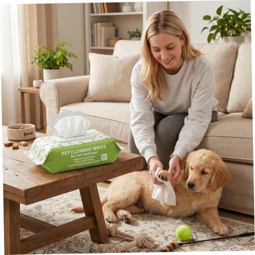 80 Pcs Gentle Cotton Pet Wipes for Sensitive Skin, Dog Wipes for Paws, Eyes, Butt with Sealable Flip-Top, Cat