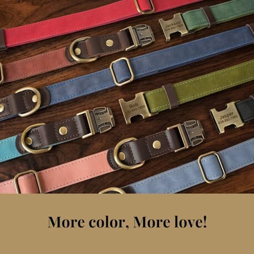 Personalized PU Leather Dog Collars, Quick Release Buckle, Blue,L