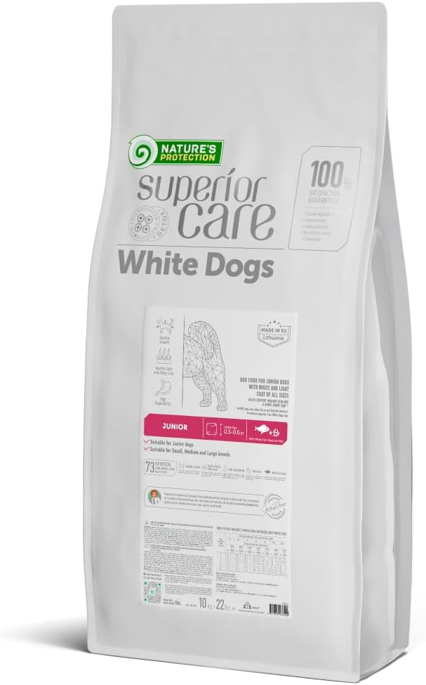 Nature's Protection Dry Puppy Food for Small & Large Breed - High Protein, Tear Stain Formula - Dog Kibble for Dogs with Light Fur (Superior Care - White Fish, 22 lb)