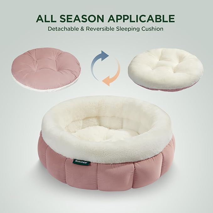 BALANCE Cat Beds for Indoor Cats, Washable Round Dog Bed, Donut Dog Bed with Anti-Slip Bottom for Small Dogs, 28 Inches, Mellow Rose