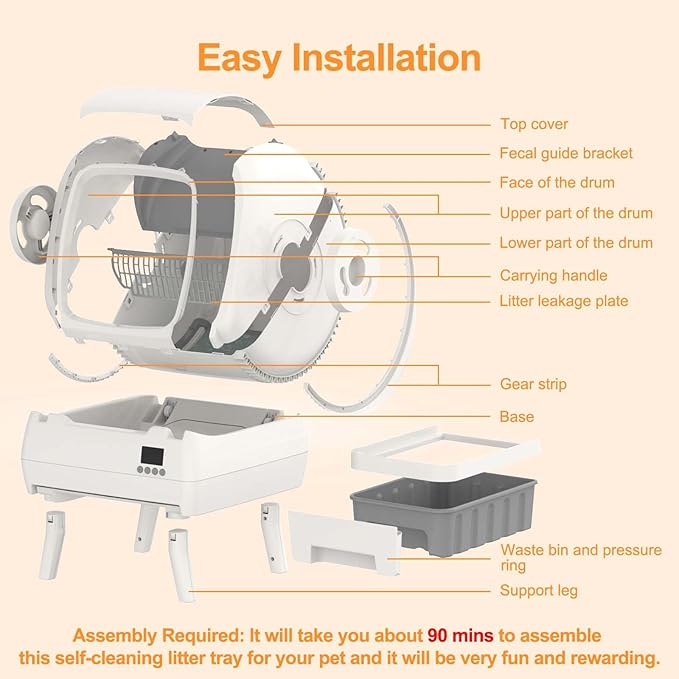 FRCFRC Automatic Cat Litter Box Self Cleaning - App Control, Cat Toilet Records, Suitable for Medium Cats and Kittens, Anti-Pinch Safety, Low Noise Operation【Assembly Required】- White