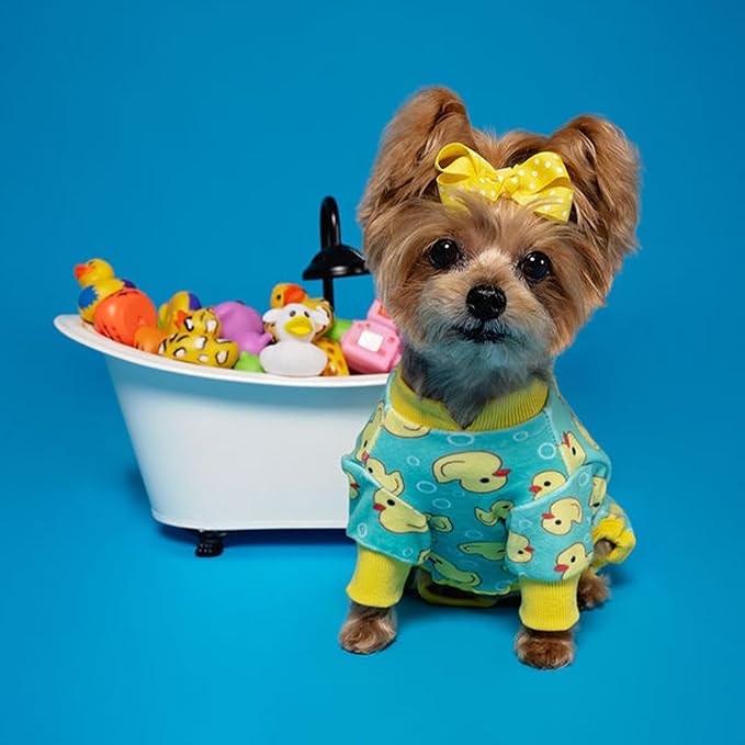 KYEESE Dog Pajamas Soft Dogs Clothes Pet Coat Velvet Dog Pajamas Small Sized Dogs Comfy Doggie Jammies Onesie Stretchy Doggie Pjs Pet Costume with Yellow Ducks Pattern, Small