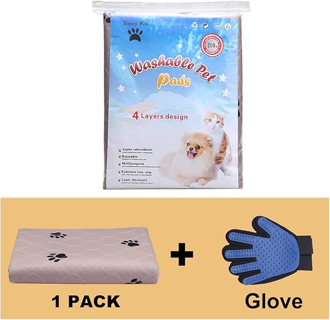 SincoPet Washable Dog Pee Pads with Puppy Grooming Gloves,Puppy Pads,Reusable Pet Training Pads,Large Dog Pee Pad,Waterproof Pet Pads for Dog Bed Mat,Super Absorbing Whelping Pads