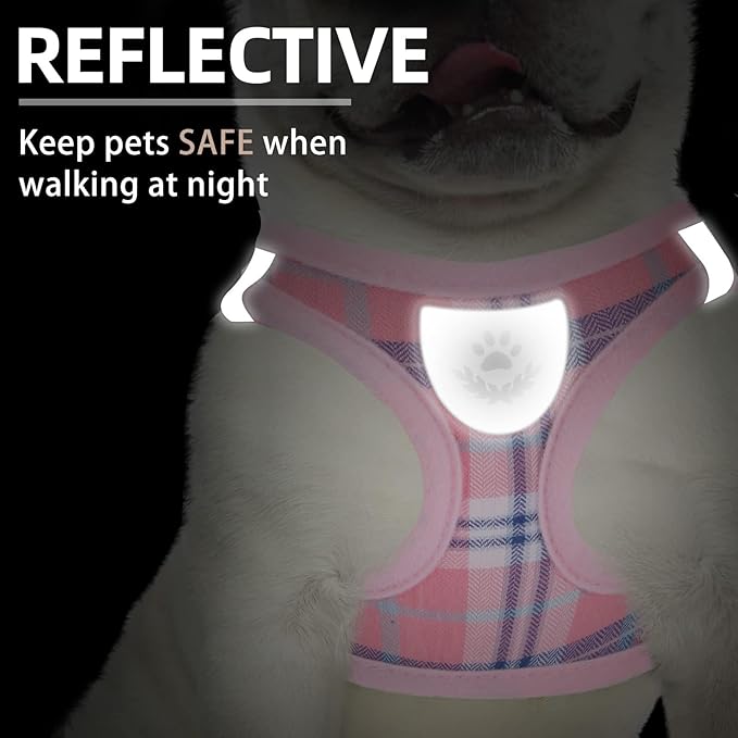 PUPTECK Adjustable Dog Harness Collar and Leash Set Step in No Pull Pet Harness for Small Medium Dogs Puppy and Cats Outdoor Walking Running, Soft Mesh Padded Reflective Vest Harnesses, Pink S