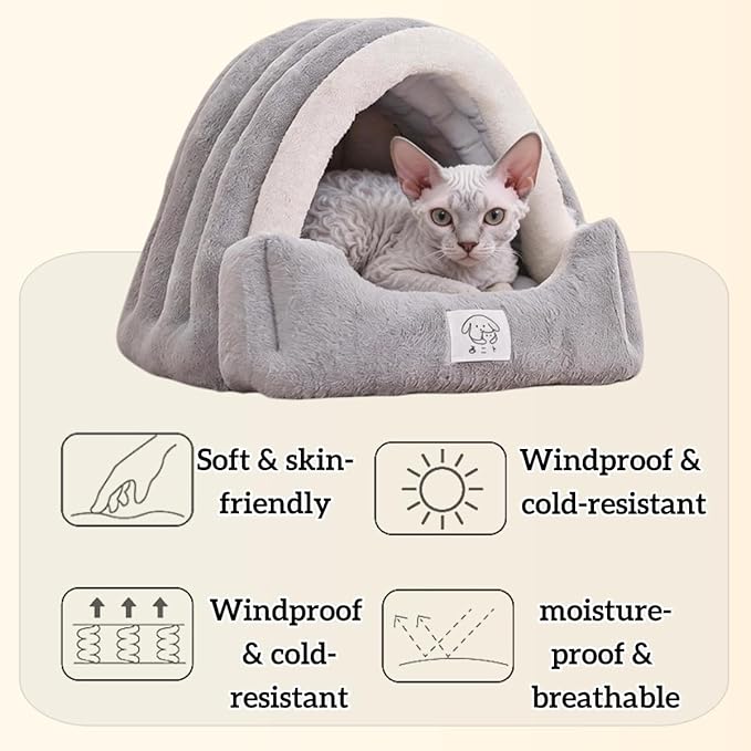 Cat Cave Bed for Indoor Cats-Semi-Enclosed Soft Winter Warm Bed,Cat Tent Nest with Removable Cushion and Anti-Slip Bottom,Slipper Dog Bed Cuddler House Easy Wash (Green, S:15.7×13.8×12.6in)