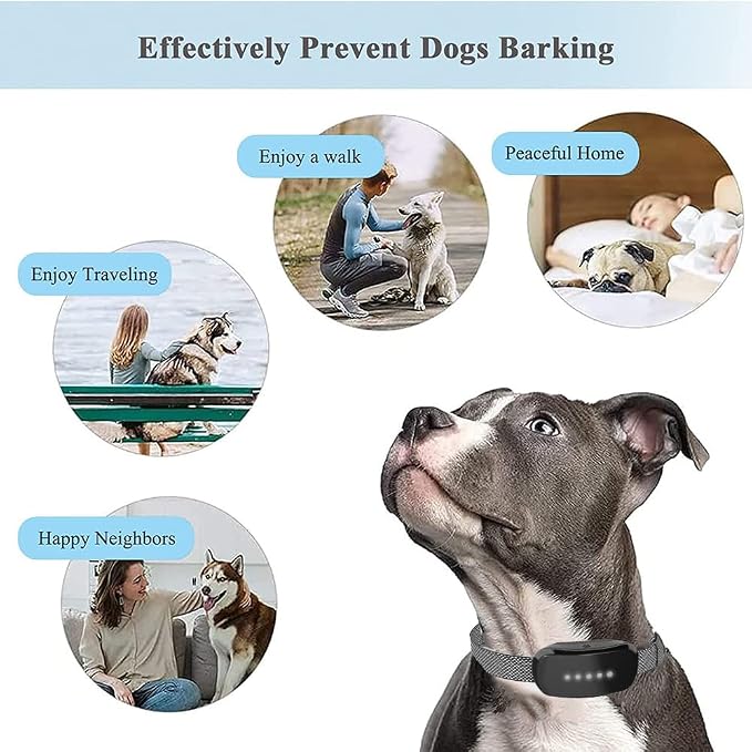 Bark Collar, Dog Bark Collar for Small, Medium and Large Dogs, with 5 Adjustable Sensitivity Beeps Vibration Shock, Waterproof Rechargeable Smart Bark Collar (White)