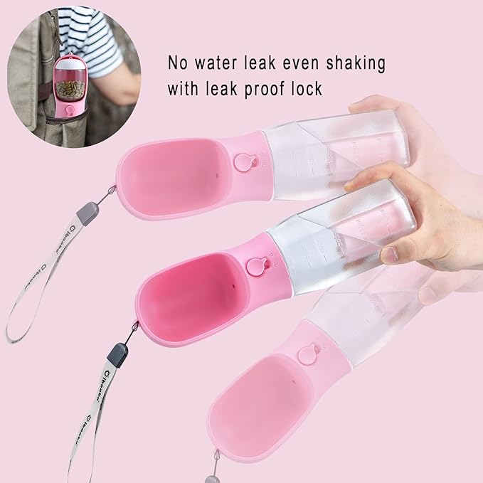 Cibaabo Dog Water Bottle with Food Container & Poop Bag Holder & Filter | Feeding & Hydration & Waste All in One | Travel Puppy Water Bowl | Portable Pet Dispenser | Girl Dog Accessories for Walking