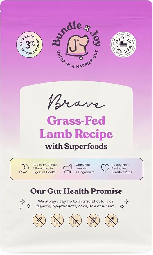 Bundle x Joy Grass-Fed Lamb Dog Food 12lb Bag with Added Probiotics, Poultry-Free, Digestive Gut Health, No Chicken or Beef, Made in USA
