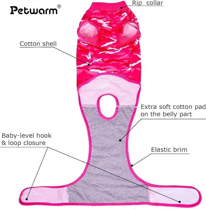 PetWarm Dog Onesie for Surgery Male, Anti-Licking Pet Surgical Recovery Onesies Suit Surgery Suit for Dogs, Professional Pet Recovery Shirt Dog Abdominal Wounds Bandages, Camouflage Pattern, Pink, M