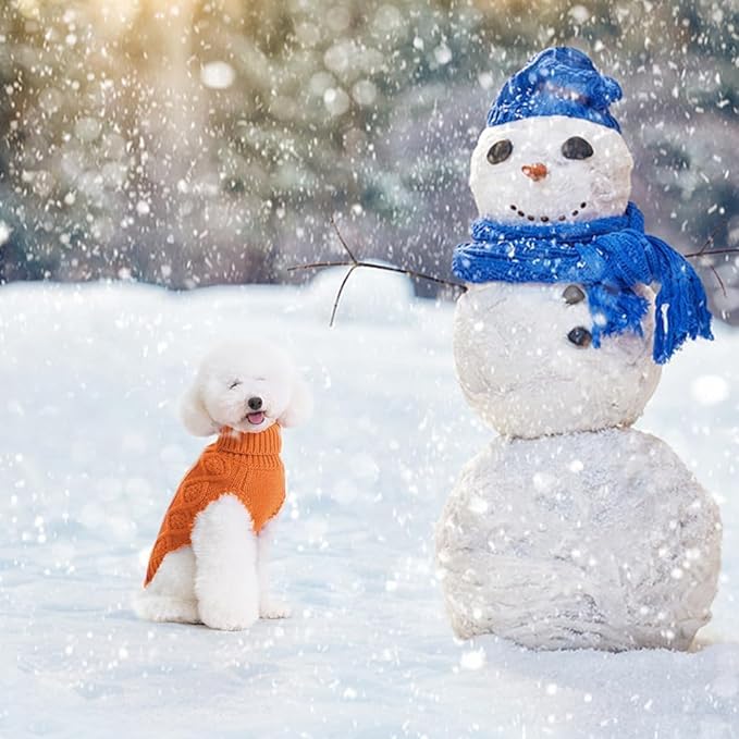 BINGPET Thermal Knitted Dog Sweater for Small Medium Large Dogs,Winter Dog Cat Coat Warm Sweartershirts Outfits,Classic Cable Knit Turtleneck Pullover Dog Jumper Coat Warm Sweartershirts