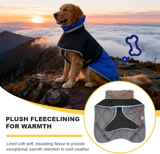 Waterproof Dog Winter Coat, Reflective Turtleneck Fleece Jacket with Snow Protection for Large Dogs, Cold Weather Pet Clothing (Blue, 6XL)