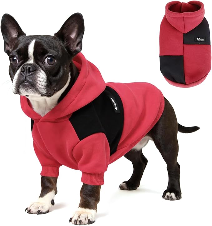 Dog Hoodie with Fleece Lining - Premium Winter Warm Dog Sweater for Small, Medium Dogs, Puppy - Dogs Sweatshirt Contrast Color Design (Red&Black, XL)