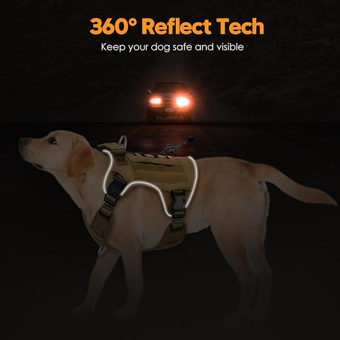 Heavy-Duty Tactical Dog Harness for Large Dogs, No Pull Adjustable Reflective Pet Vest with Molle System, K9 Military-Grade Control for Service Training, Outdoor & 10+ Breeds, Khaki, Large